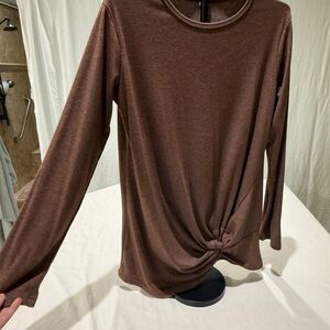 Brown Long Sleeve Knot Front Top